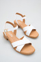 White Genuine Leather Cross-Strapped Short Heeled Women's Sandals Ankle Strap Summer Skin Leather - 2