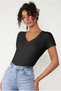 Women's V-Neck Black Basic T-Shirt |   Cotton Short Sleeve Casual T-Shirt - 3