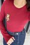 Teddy Bear Embroidered Viscose Blouse - Burgundy Bordo - 3