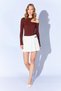 Women's Cream 2043 Pleated Short Skirt with Gold Accessory Detail on the Side - 2