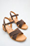 Brown Suede Genuine Leather Cross-Strapped Short Heeled Women's Sandals with Ankle Strap for Summer - 2