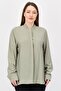 Women Band Collar Plain Long Sleeve Shirt, Olive