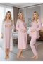 Women's Pink Patterned Buttoned Design Long Sleeve Maternity Nightgown Nightgown Pajama Set - 2