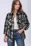 Women's Patterned Color-Block Flannel Oversized Loose and Wide-Fit Casual Pocketed Collared Shirt Jacket