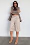 Beige 100% Cotton Pocket Fabric Bermuda Shorts Mg2640 - 2