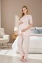 New Season Pink Summer Buttoned Short Sleeve Elegant Scallop Detailed Linen Stylish Maternity Pajama Set - 5