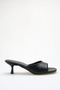 Heeled Women's Slippers - 5 cm Thin Heeled Blunt Toe Women's Slippers Black - 6