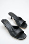 Heeled Women's Slippers - 5 cm Thin Heeled Blunt Toe Women's Slippers Black - 2
