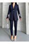 Women's Chic Two-Piece Set Stone Detail Blazer Jacket & Straight Leg Pants - 6