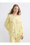 Yellow Crew Neck Patterned Women's Pajama Set (S6)