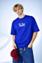 Men's Cycling Group Linear Graphic Design Cobalt Blue T-Shirt