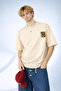 Men's White Dream and Mdvi Text Printed Crew Neck Beige T-Shirt
