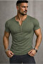 Special Edition Khaki Green Slim Fit Henley Collar Buttoned Slim Fit Wide Collar T-Shirt
