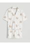 Ecru Bear Teddy Printed Women's Shorts Pajama Set (S6) - 5