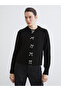 Black bicycle collar bow buttoned women's knit cardigan
