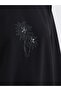 Black Crew Neck Beaded Embroidered Women's Sweatshirt Tunic (S6) - 3
