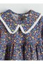 Navy Blue Baby Collar Floral Patterned Girl's Dress (S6) - 3