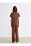 Brown Shirt Collar Polka Dot Women's Pajama Set (S6) - 4