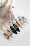 Vina Women's Black Pointed Toe 7 cm Thin Heeled Classic Evening Dress Shoes with Stone Detail and Ankle Strap - 5