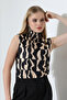 Sleeveless Turtleneck Patterned Blouse