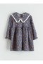 Navy Blue Baby Collar Floral Patterned Girl's Dress (S6) - 2