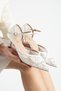 Amour Women's White Pointed Toe 6 cm Heeled Lace Textured Ankle Strap Classic Heeled Shoes