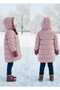Girl's Inflatable Coat with Furry Dusty Rose Detachable Hood and Zipper - 2