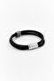 Men Leather Bracelet With Stainless Steel Magnetic Clasp, Black - 2