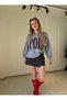 Polka Dot Pattern Embroidered Oversize Sweatshirt - Gray - 3