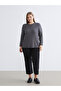 Gray Crew Neck Embroidered Blouse - 2
