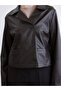 Brown Double-Breasted Collared Women's Leather Look Jacket - 6
