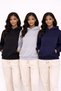 Women's Black-Grey-Navy Blue Oversize Hooded Sweatshirt Set of 3 with Kangaroo Pocket and Cotton Interior