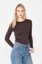 Women's Ultra Soft Round Neck Long Sleeve Blouse Brown - 5