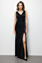 Glittery Dress with Gathered Detail and Slit