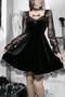 Gothic Velvet Dress with Lace Sleeves - 2