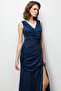 Glittery Dress with Gathered Detail and Slit - 4