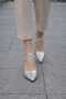 Women's New Classic Evening Dress Shoes with Stones, Silver Skin - 6