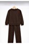 Girl's Stone Detailed Dark Brown Color Comfortable Tracksuit Set - 5