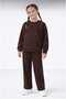Girl's Stone Detailed Dark Brown Color Comfortable Tracksuit Set