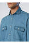 Italian Lapel Long Sleeve Men's Denim Shirt with Pockets - 6