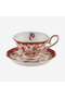 Flower Garden Red Porcelain Leather Carrying Case Coffee Cup Set 90 Ml - 6