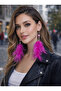 Fuchsia Natural Feather Earrings Pair – Long Dangle Earrings with Bead Detail - 2