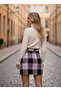 Women's Lilac-Black Plaid Patterned Cashmere Mini Skirt Nj63 - 3