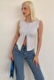 Karmelanj Women's Crew Neck Buttoned Blouse Mg2638 - 7