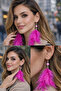 Fuchsia Natural Feather Earrings Pair – Long Dangle Earrings with Bead Detail