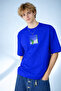 Men's Motivational Themed Moving Forward Written Crew Neck Cobalt Blue T-Shirt - 2