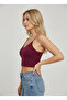 Women's Burgundy V-Neck Rope Strap Crop Blouse Nj58 - 2