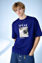 Men's Speak Summer National Printed Palm Pattern Crew Neck Navy Blue T-Shirt - 2