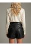 Women's Black Button Detailed Faux Leather Shorts Skirt Nj71 - 4