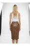Women's Brown Side Slit Detailed Faux Leather Pencil Skirt Nj72 - 4